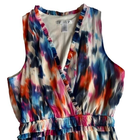 London Times Tie Dye Rainbow Watercolor Gender Reveal Maxi Sleeveless Dress sz 8 - Picture 9 of 10